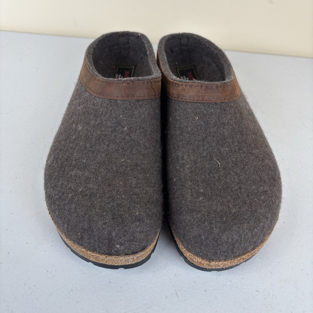 Haflinger Grizzly Wool Clogs Men 10 Women 12 EU 43 Gray w/Brown Leather Trim EUC - Picture 6 of 9